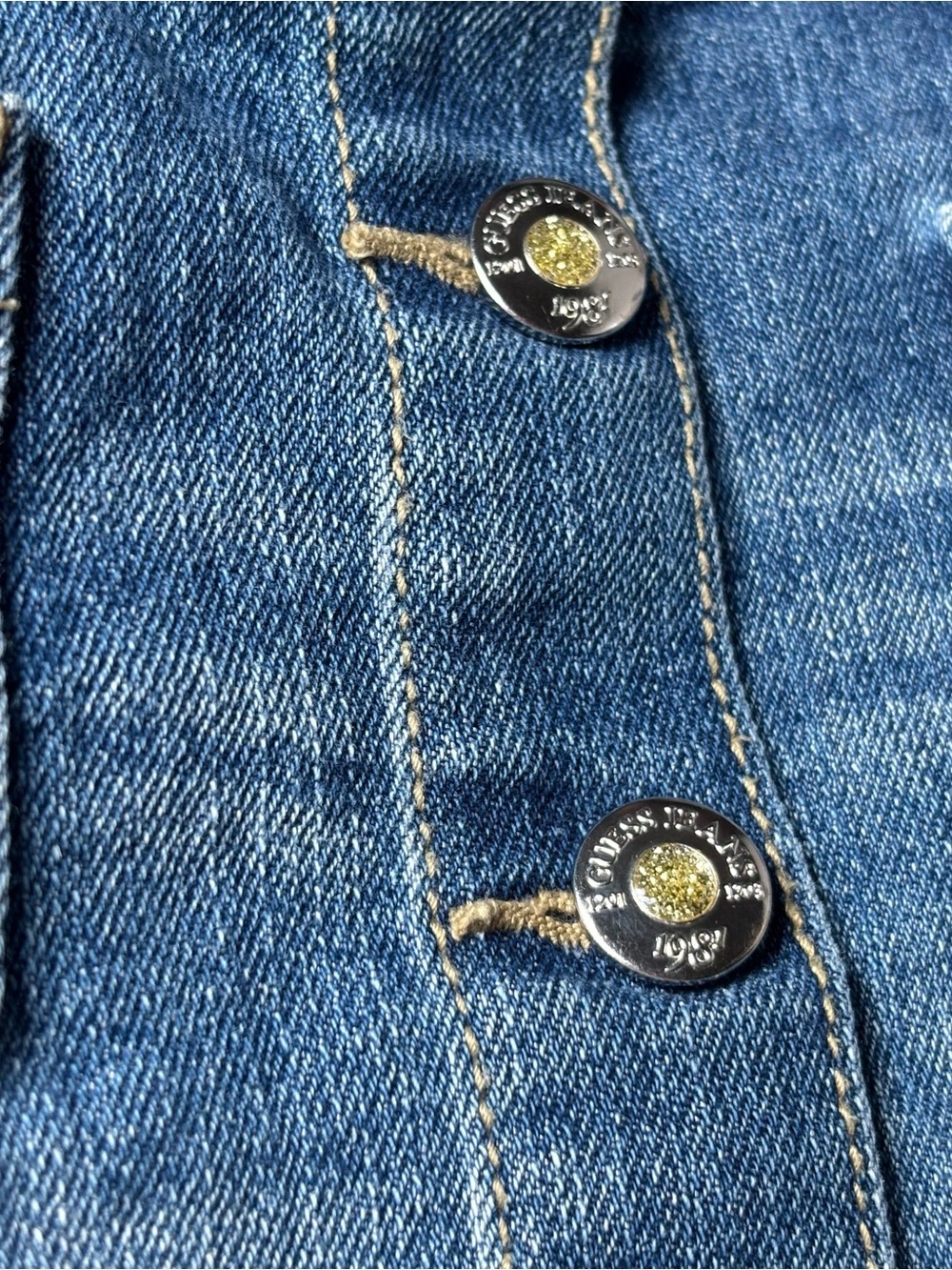 GUESS Jeans Girl Button Front Denim Skirt Rhinestones Size 4 Preppy Summer - Picture 4 of 9